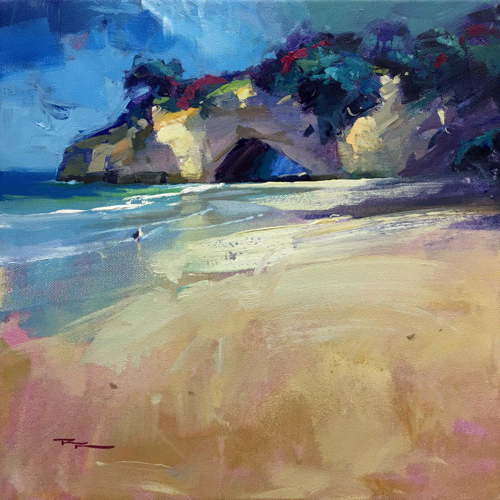 Cathedral Cove, Acrylic on Canvas 15x15"