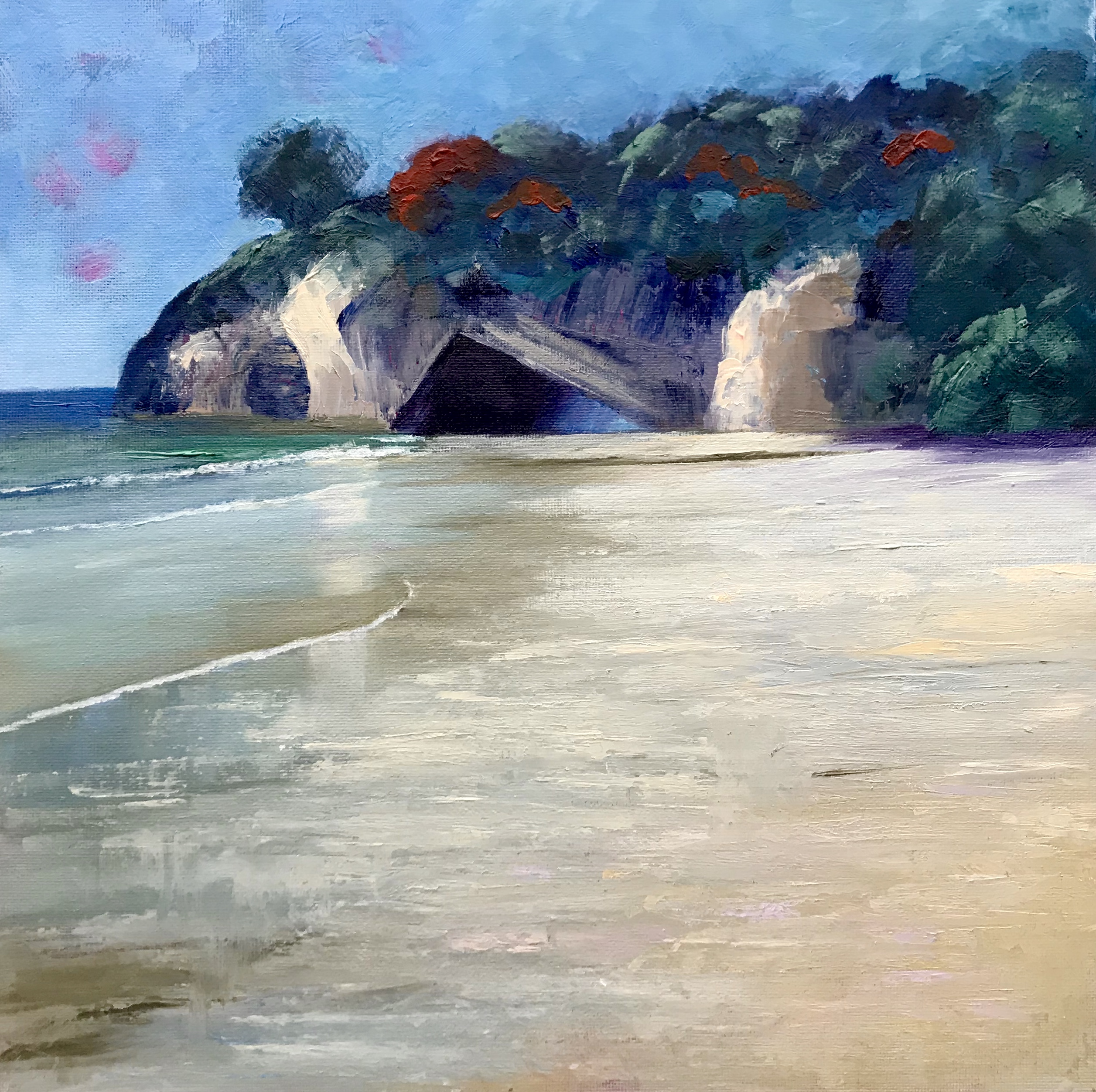 Cathedral Cove. Oil on canvas board, 12" x 12"